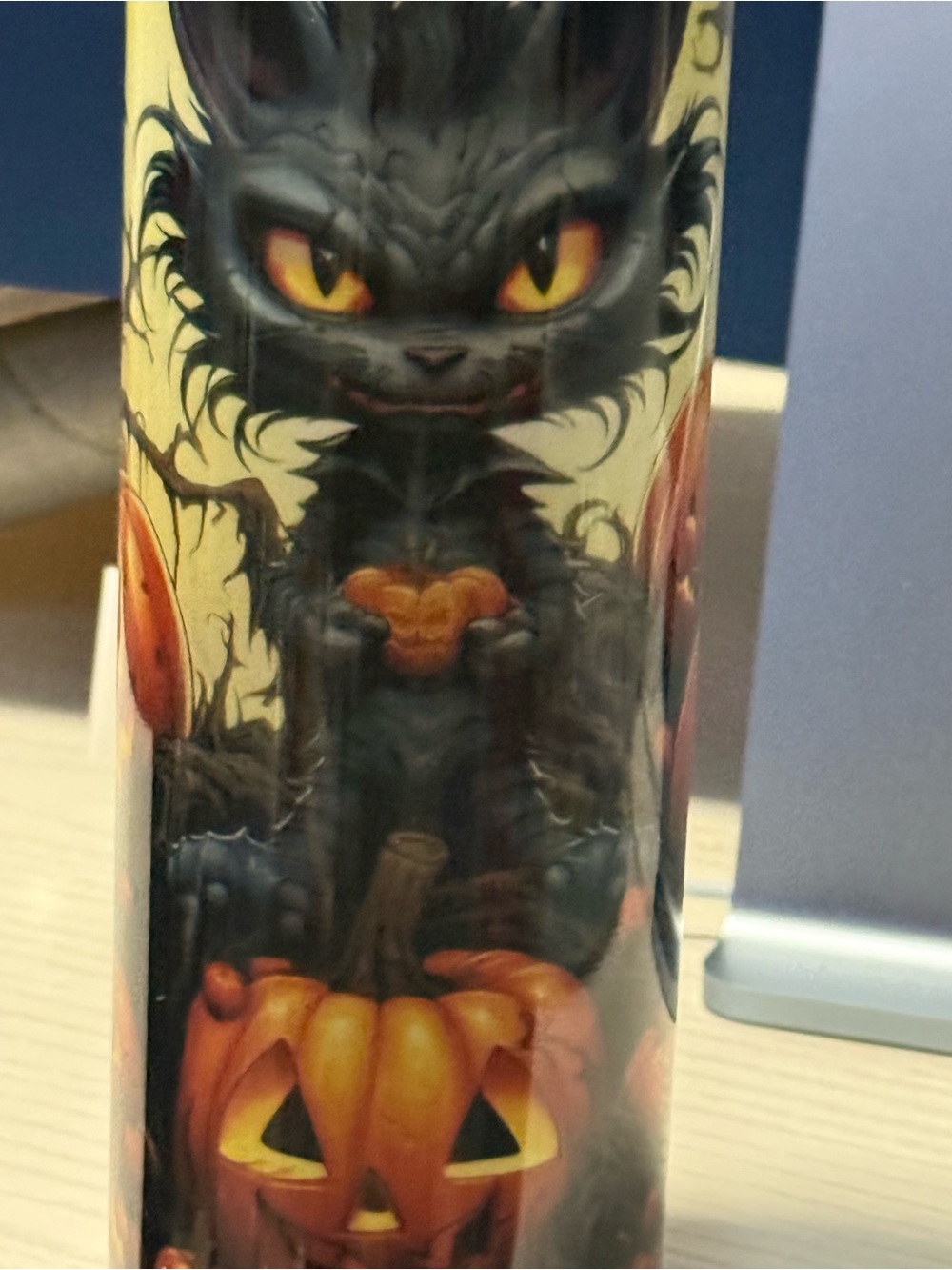 Spooky Black Cat Pumpkin Decorative Tumbler - Halloween Accent